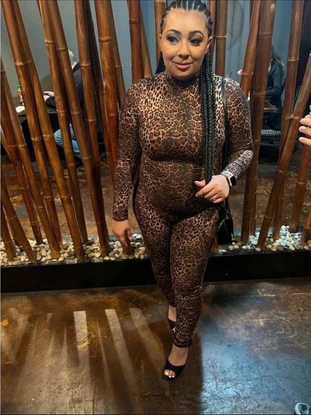 Leopard-Print Long Sleeve Jumpsuit - Brown